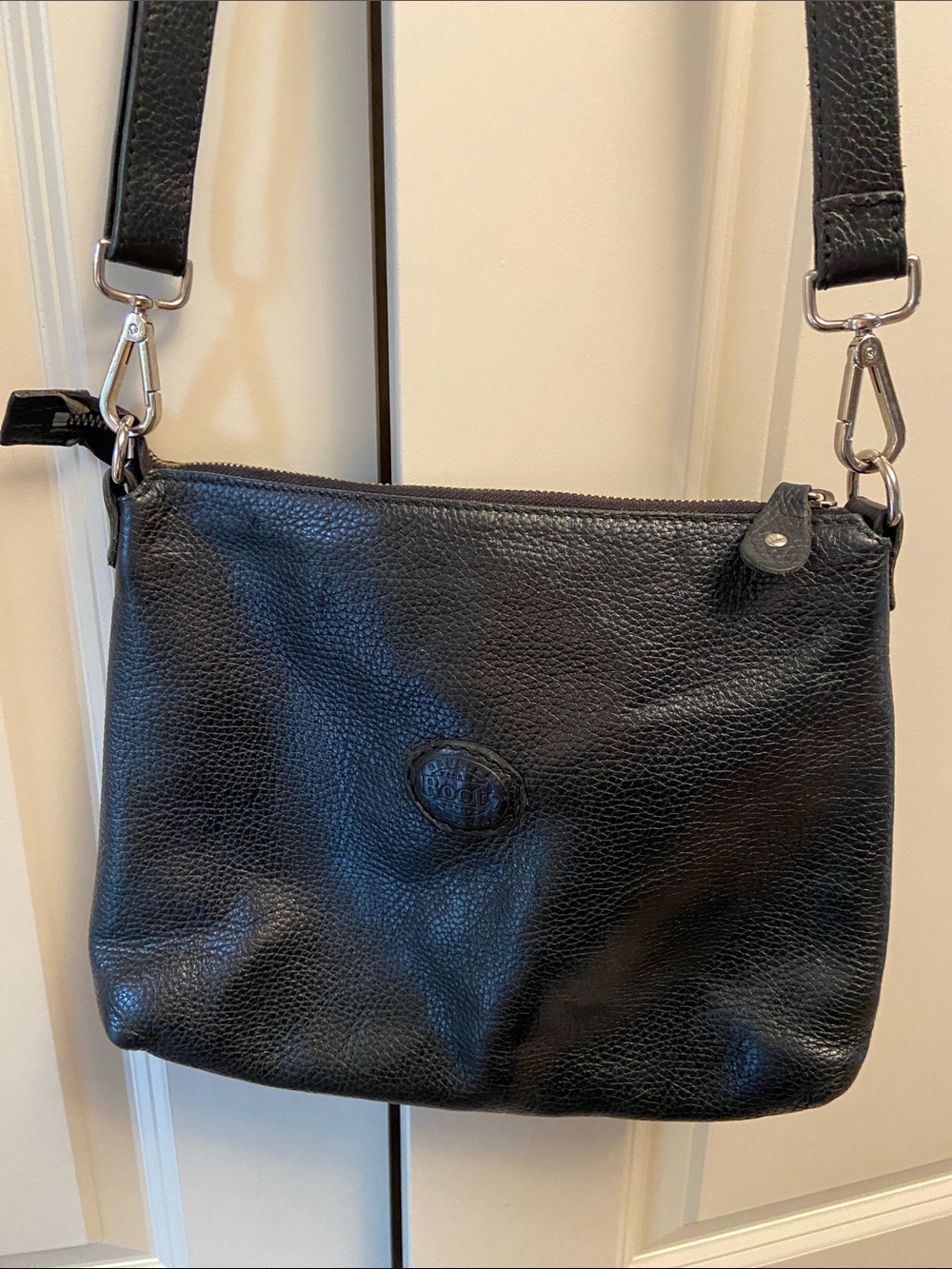 Roots Black Pebbled Leather Crossbody Bag